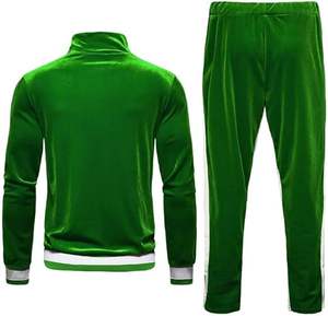 Chándal de invierno de terciopelo con capucha, color verde liso, con cremallera, chaqueta y pantalones, hecho a medida, venta al por mayor - Product Image 3