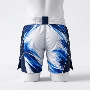 <b>Mens</b> <b>White</b> Blue Abstract Print Athletic <b>Shorts</b> Elastic Drawstring Waist Lightweight Sportswear Custom Wholesale Manufacturer - Product Image 4