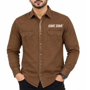 Camisa de Mezclilla para Hombre, Manga Larga, Casual, con Botones, Corte Cómodo, Estilo Informal, Costuras Impecables, Acabado Limpio, Corte Regular - Product Image 1