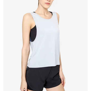 Women's Light Blue Scoop Neck Tank <b>Top</b> Breathable Knitted Casual Regular Length Solid Color Workout Wear Front Logo Quick Dry - Product Image 6