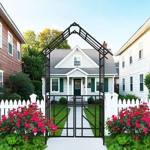 Arco da Giardino in Metallo Nero con Cancello 147,5 cm L x 247 cm H, Supporto per Piante Rampicanti, Traliccio per Rose da Esterno - Product Image 5