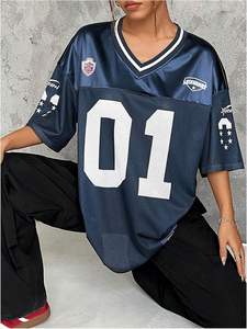 Custom Women Solid Oversized V Neck Football Jersey Short Sleeve Cute Soccer Streetwear Mesh 100% <b>Polyester</b> <b>Shirts</b> Tops All - Product Image 4