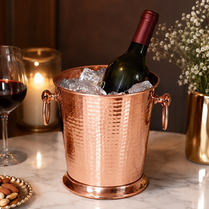 Cubo enfriador de vino de cobre martillado con asas para champán, vino, cerveza y botellas |   Enfriador de Bebidas Premium para Bar - Product Image 3