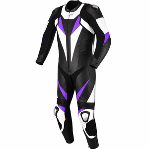 Combinaison de moto en cuir à manches longues pour homme, noir, blanc, violet, couleurs contrastées, coupe-vent, toutes saisons, vêtements de course, nouvelle combinaison de moto personnalisée - Product Image 3
