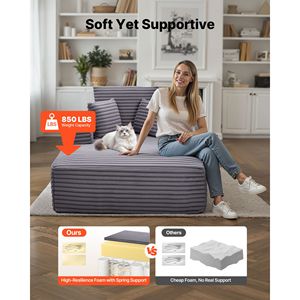 Chaise Longue Moderna da Interno Senza Struttura da 54 Pollici, Divano Letto con Funzione Lettura Oversize e Cuscini Decorativi, Braccioli Inclusi - Product Image 4