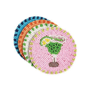 Juego de Posavasos Decorativos Bordados a Mano con Cuentas de Semillas Florales - Color y Tamaño Personalizables, Estilo Elegante para Fiestas - Product Image 1