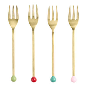 Fourchettes et cuillères à dessert de luxe dorées avec poignées colorées, ensemble de fourchettes à gâteau et à fruits en acier inoxydable - Product Image 3