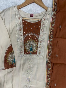 Beautiful Women's Traditional <b>Cream</b> Anarkali Kurti <b>Set</b> With Embroidered Neck And Sleeve Details Loose Fit From Samp Corporation - Product Image 5