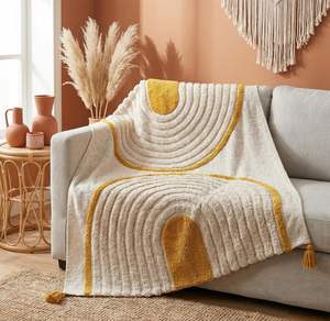 Manta de Algodón 100% con Diseño de Mechones |   Manta de Sofá de Diseño Geométrico Boho |   Manta Decorativa Suave Tejida con Borlas - Product Image 2