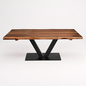 Modern Industrial <b>Foldable</b> Live Edge Wood Dining <b>Table</b> Rectangle Black Metal V-<b>Legs</b> 6 Seater Stable Design Home Furniture - Product Image 3