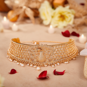 One Gram Gold Peacock Choker <b>Necklace</b> for Wedding Party Gift - Product Image 3