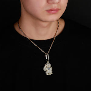 <b>Solid</b> <b>Gold</b> Plated Monkey <b>Pendant</b> With Moissanite Stones Diamond Hiphop Style Animal Charm Necklace Unisex Everyday Wear - Product Image 3