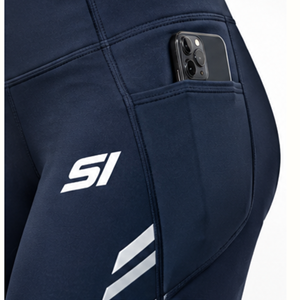 Leggings d'équitation pour femmes SI, taille haute, coupe ajustée, avec poches, pantalon d'équitation moderne, bleu marine avec accents blancs - Product Image 5