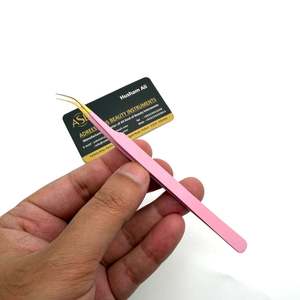 Pince à épiler longue courbée rose doré en acier inoxydable avec logo personnalisé, manche long, prise ferme, pointe fine - Product Image 4