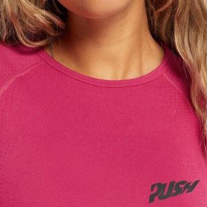 Ensemble Push pour femme : Crop top rose texturé à manches longues et leggings taille haute, sans bretelles, maintien élevé, grande taille, respirant, pour le yoga - Product Image 3