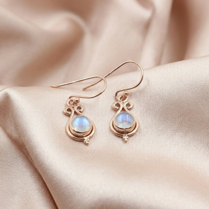 Pendientes de Piedra Lunar Arcoíris Natural, Plata de Ley 925, Chapados en Oro Rosa y Oro Amarillo, Joyería Hecha a Mano para Mujer - Product Image 3