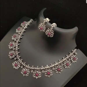 <b>Ruby</b> Semi-Precious Stone Embellished Oxidised Fashion Jewelry <b>Necklace</b> - Product Image 1