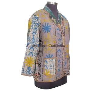 Veste Kantha en Coton 100% de Créateur, Tricotée, Multicolore, Style Ethnique, Broderie, Boutons, Faite à la Main, Vintage, Écologique, Vente en Gros - Product Image 4