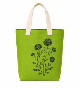 Bolsa de Yute Verde con Estampado Floral Negro, Estilo Bohemio, Abierta, para Compras, Playa, Uso Diario y Viajes - Product Image 1