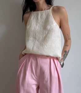Top de Lino para Mujer con Tirantes Finos, Corte Regular, Estilo Vintage Minimalista, Casual de Verano, ODM - Product Image 5