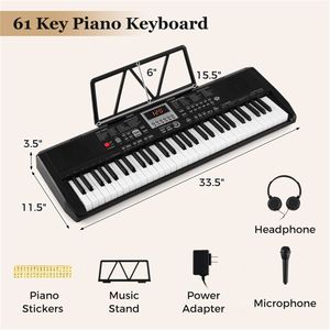 Pianoforte Digitale a 61 Tasti per Principianti, Nero, Stile Martello con Modalità di Insegnamento Illuminata, 200 Ritmi, Funzione Doppia Tastiera - Product Image 2