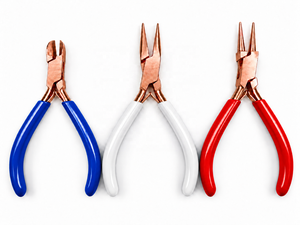 Ensemble de 3 pinces à bijoux en or rose avec poignées brunes, comprenant une pince à bec rond, une pince à bec de chaîne et une pince coupante latérale - Product Image 6