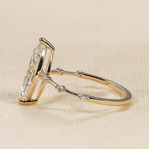 Solid Yellow Gold Marquise Cut Diamond <b>Ring</b> East West Prong Setting Simple Thin Band Modern Style <b>Plain</b> Solitaire Jewelry Gift - Product Image 2