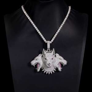 Collar Unisex de Hip Hop con Colgante de Corazón de Lobo de Tres Cabezas, con Moissanita y Microincrustaciones, para Fiestas - Product Image 2