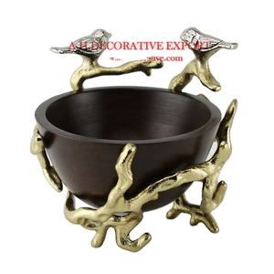 Bol en métal de nouveau Design avec branche d'or et oiseaux chantants argentés servant les bols de riz et de Fruits - Product Image 1