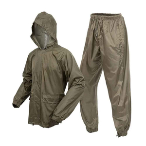 Conjunto de Ropa Impermeable Unisex Verde Oliva, Transpirable, Resistente al Viento, de Alta Visibilidad, Certificado CE, Chaqueta con Capucha y Pantalones de Nailon para Trabajo - Product Image 1