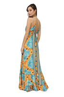 Robe longue en soie tissée à imprimé floral numérique, style décontracté de plage, taille naturelle, bretelles spaghetti, volants, sans manches