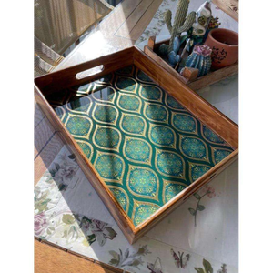Super Decorative Bamboo Wood MDF Serving <b>Tray</b> Handles for Coffee Tea <b>Breakfast</b> Food Ramadan Wedding Modern DesignWood Crafts, Wo - Product Image 3