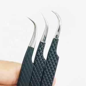 Qualité supérieure Professionnel Noir Mat Argent Acier Inoxydable Diamant Grip Pointu Personnalisé Marque Privée Extension de Cils - Product Image 3