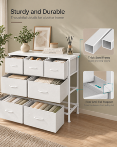 ตู้ลิ้นชักสีขาวสไตล์มินิมอล 7 ชั้น พร้อมแผง MDF สำหรับจัดเก็บในห้องนอน - Product Image 3
