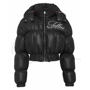 Women's Solid Color Winter Short Crop Bubble Long Sleeve <b>Zipper</b> Breathable Waterproof Windproof Knitted Crocheted Outdoor Puffer - Product Image 2