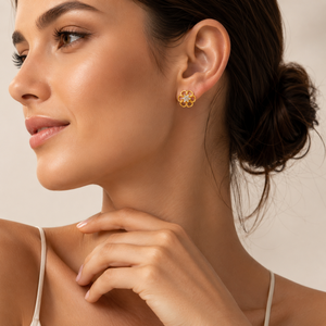 Pendientes de Diamantes Florales de Oro Amarillo de 18 Quilates para Mujer, Acabado Pulido, Diseño de Alta Gama, para Uso Diario, Fiestas, Bodas, Regalo, Joyería - Product Image 1