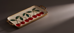 Bandeja de Almacenamiento Multifuncional con Estampado de Cerezas y Asas Doradas, Plato Metálico para Exhibición de Perfumes, Joyas y Artículos de Vanidad - Product Image 3