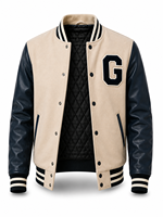 Veste universitaire unisexe, corps en toile, manches en laine/polyester, patchwork, patch lettre G sur le devant, style preppy, col rabattu, hiver