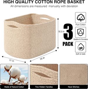 <b>Storage</b> <b>Baskets</b> for Organizing Shelves, Woven Cotton Rope Bins for Baby Nursery Organization, Book Toy Towel Organizer - Product Image 2