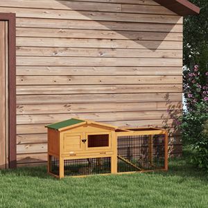 Conigliera da Esterno a 2 Livelli, 150 cm, Gialla, con Tetto Apribile, Arredamento per Animali Domestici - Product Image 1