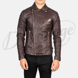Chaqueta de Motociclista de Cuero Genuino Marrón Oscuro Premium para Hombre, Diseño Asimétrico con Cierre Cruzado, Hombros y Mangas Acolchados, Corte Ajustado - Product Image 2