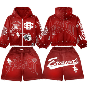 Conjunto Deportivo Personalizado de Secado Rápido, Pantalones Cortos de Punto, Traje de Poliéster y Algodón, Conjunto de Dos Piezas para Verano, Chaqueta Cortavientos con Capucha para Hombre - Product Image 4