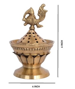 Brûleur d'encens en laiton avec motif d'oiseau sur le dessus |   Brûleur de Dhoop Loban Artisanal Écologique Traditionnel Religieux d'Été |   Décoration d'intérieur - Product Image 3