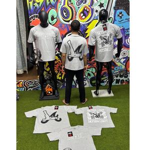 SBL Herren Graues Kurzarm-T-Shirt Street-Style mit Aufdruck Buchstabenmuster O-Ausschnitt Regular Fit Baumwolljersey - Product Image 1