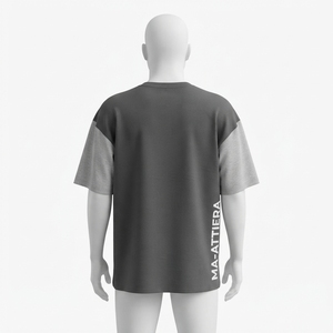 เสื้อยืดโอเวอร์ไซส์ผู้ชาย คัลเลอร์บล็อก สีดำเทา แขนสั้น สไตล์ลำลอง สตรีทแวร์ ขายส่ง - Product Image 4