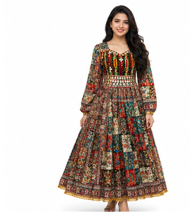 Ethnic Cultural Afghan Kuchi Mirror <b>Decorated</b> Chiffon Dress Washable Floor-Length Traditional Women's Afghan Kuchi Dresses - Product Image 6