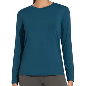 Haut de yoga respirant pour femme, coupe ajustée, haut de sport extensible à séchage rapide, col rond, manches longues, pour la course et le fitness - Product Image 3