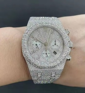 Montre chronographe de luxe pour homme, entièrement sertie de diamants, style hip-hop, mouvement mécanique en acier inoxydable, verre saphir, boîtier polygonal de 43 mm - Product Image 3
