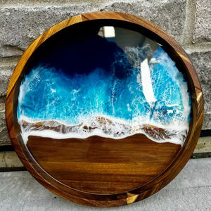 Plateau de service rond élégant et moderne fait main pour mariage, avec résine époxy personnalisée sur bambou, pour une décoration intérieure élégante - Product Image 1