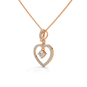 Collier pendentif cœur en or rose avec diamant rond taille brillant, chaîne de bijoux pour cadeau d'anniversaire ou de mariage - Product Image 2